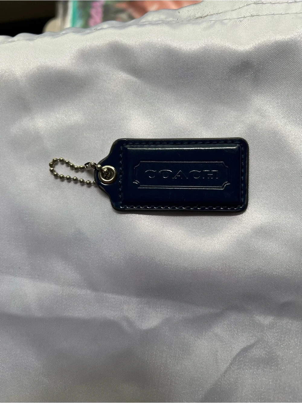 Coach Navy Leather Bag Tag with Chain